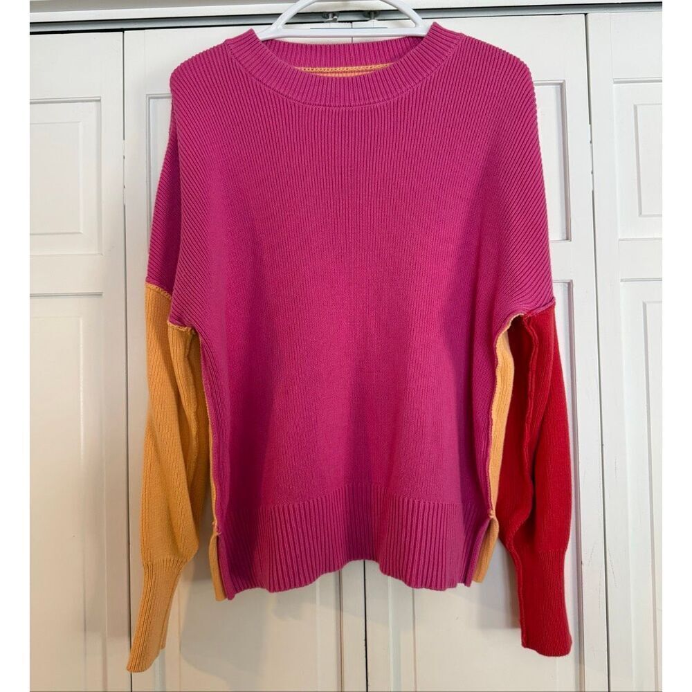 Amazon Colorblock Crewneck Sweater in Hot Pink, Red, Peach - Picture 2 of 6